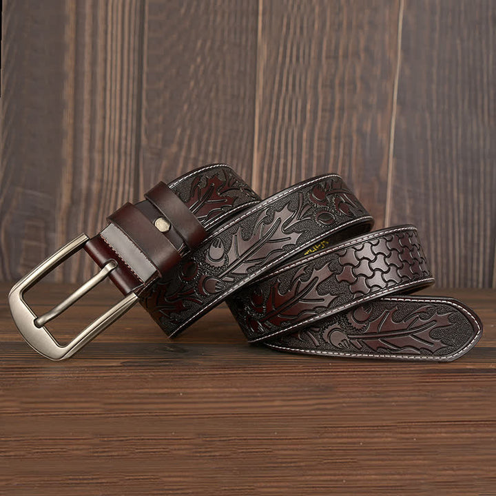 Men's Floral Embossed Pattern Leather Belt