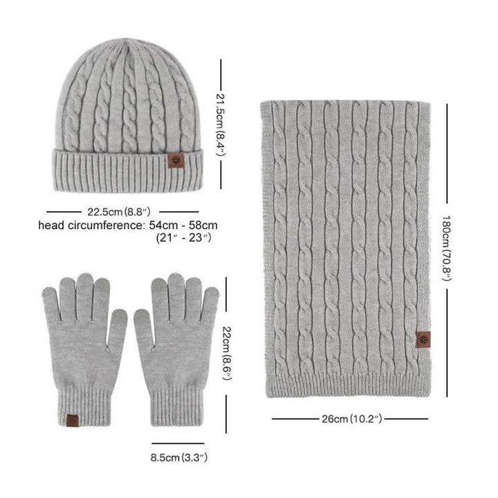 3Pcs Unisex Warm Hat Scarf Gloves Set