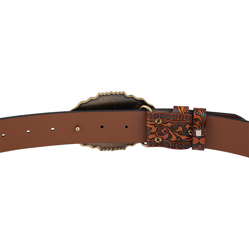 Men's Classic Floral Bull Skull Leather Belt