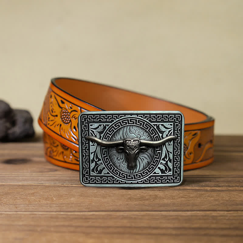 Men's DIY  Weatern Buckle Leather Belt