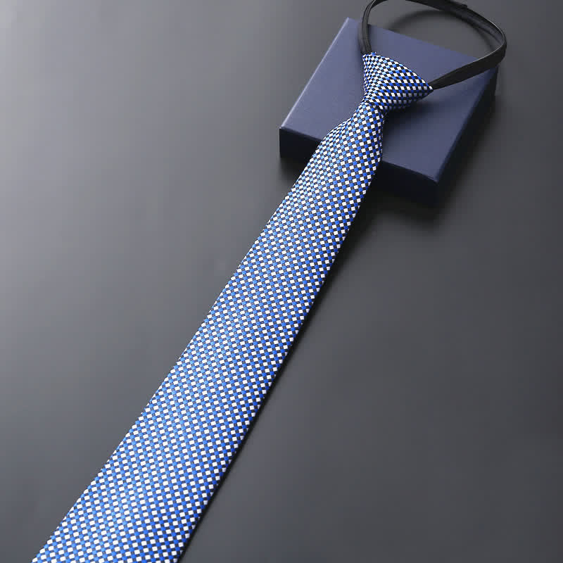 Men's Official Zipper Tie Wedding Necktie - SkyBlue & White Check - image 4