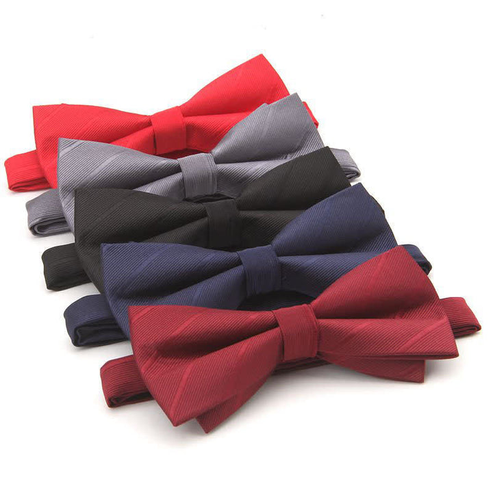 Men's Double-layer Plain Striped Bow Tie