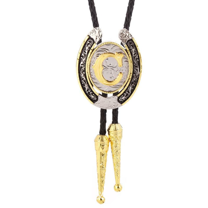 Modern Western Horseshoe Initial Letter A To Z Bolo Tie - Gold - C - image 6