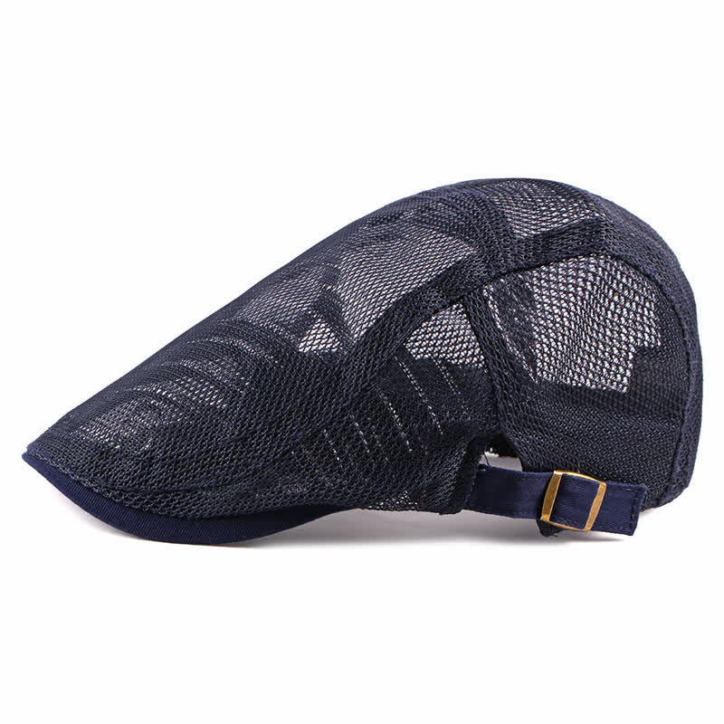 Breathable Sunhat Hollow Mesh Flat Cap Beret - Navy - Adjustable (about 21 5/8"-23 5/8") - image 9
