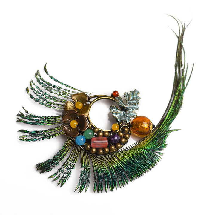 Women's Retro Bronze Flower Peacock Feather Brooch