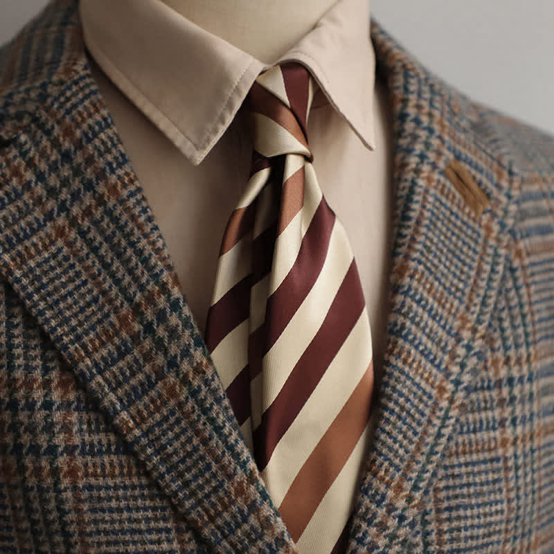 Men's Classical Daily Office Striped Necktie - Beige & Coffee - image 0