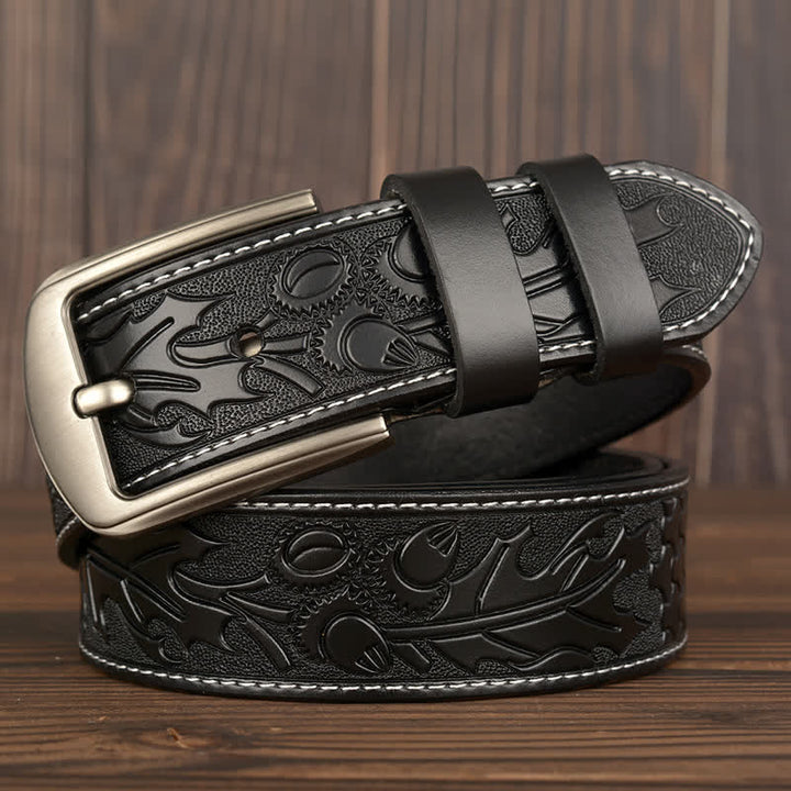 Men's Floral Embossed Pattern Leather Belt