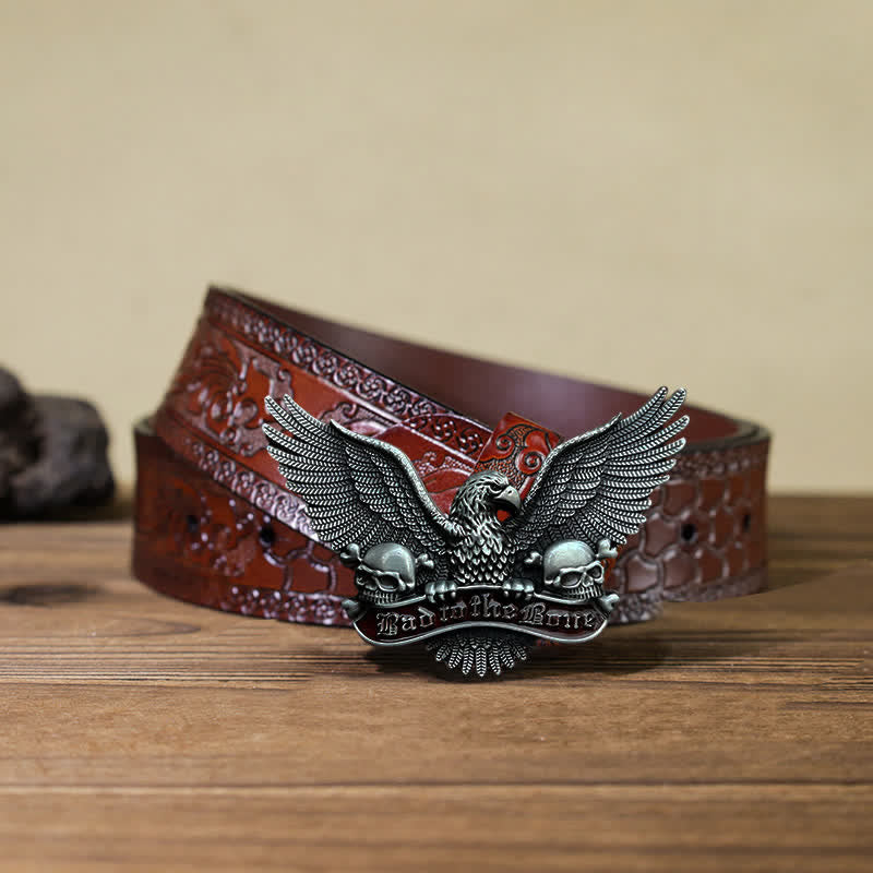 Men's DIY Bad To The Bone Eagle Skull Buckle Leather Belt