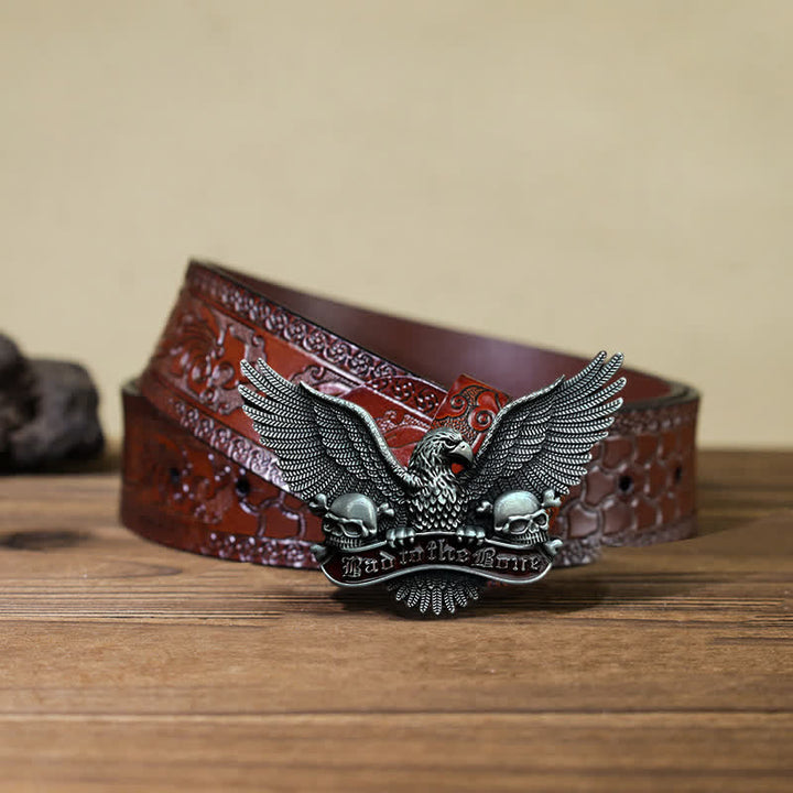 Men's DIY Bad To The Bone Eagle Skull Buckle Leather Belt