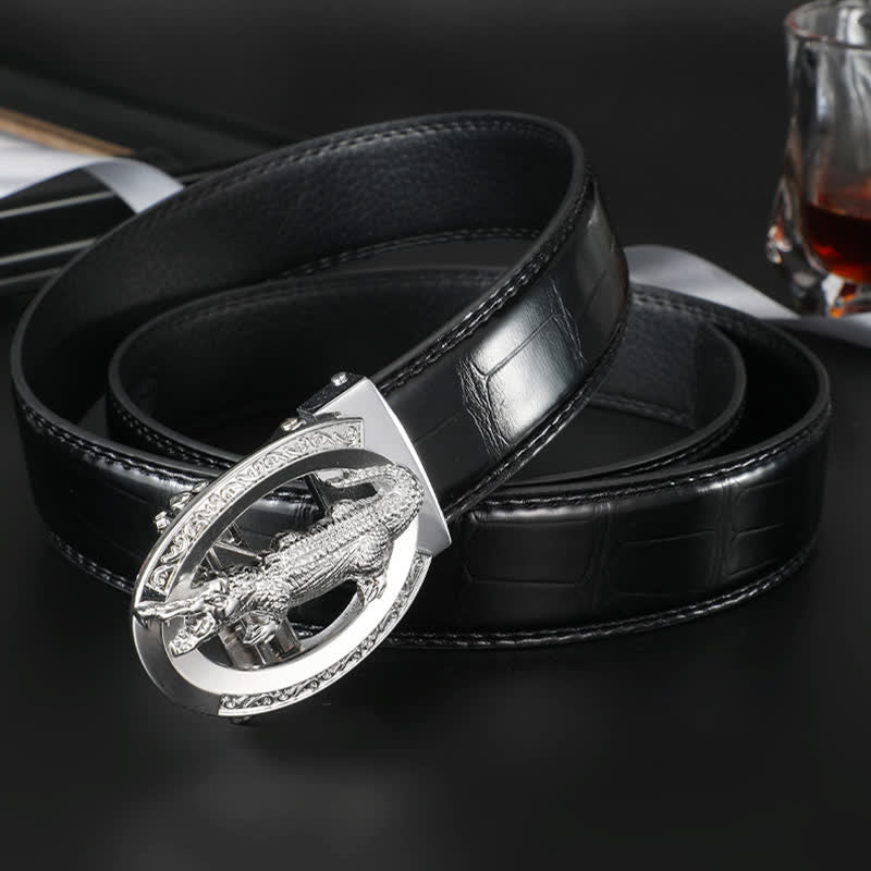 Men's Alligator Automatic Buckle Crocodile Print Leather Belt