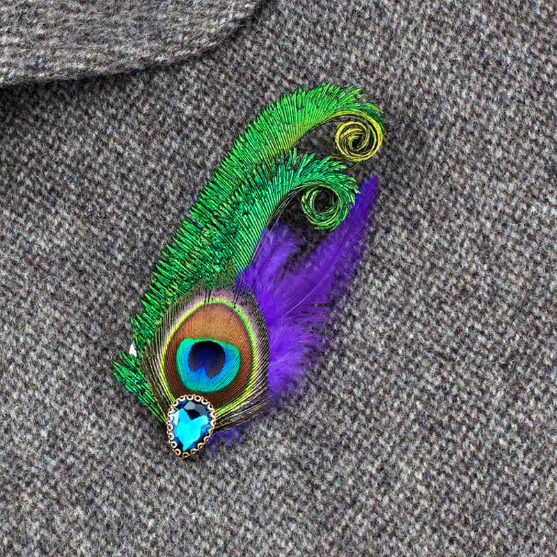 Rhinestone Peacock Eye Feather Brooch