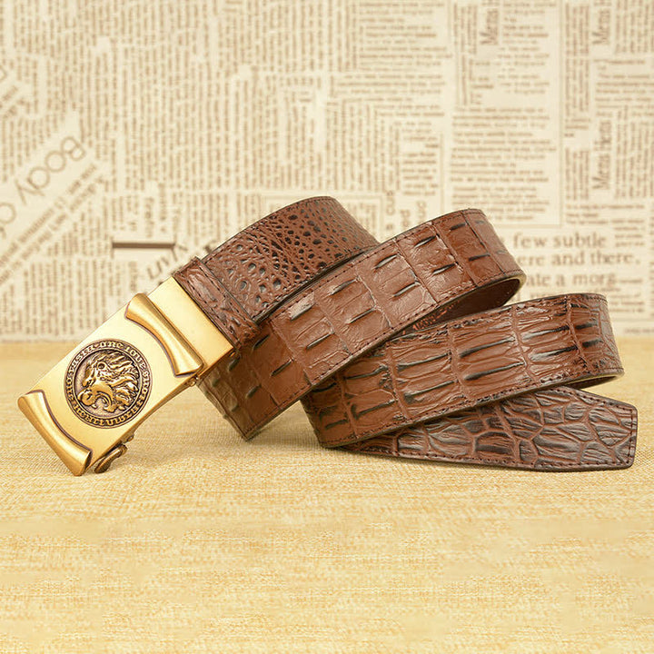 Men's Lion Head Alligator Pattern Leather Belt