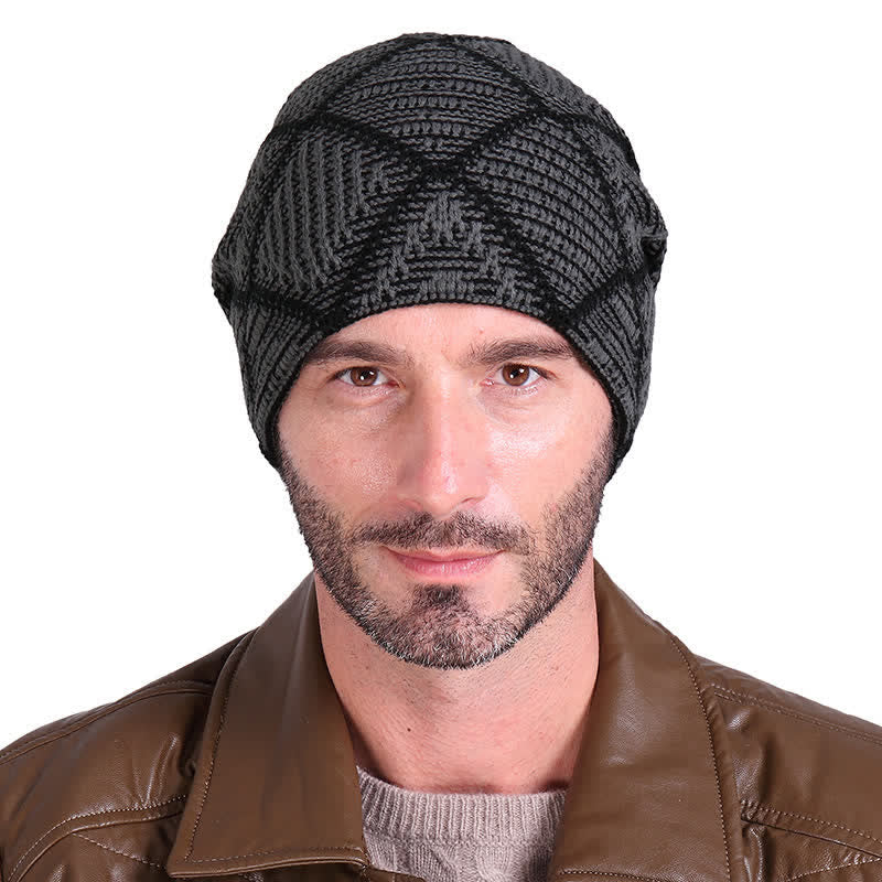 Elastic Skiing Plaid Pattern Beanie Knitted Hat