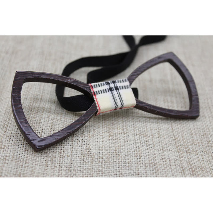 Men's Dark Hollow Glasses Wooden Bow Tie Set