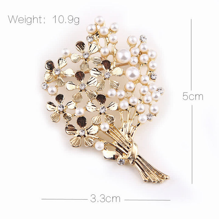 Women's Pearl Bouquet Of Gold Flowers Brooch