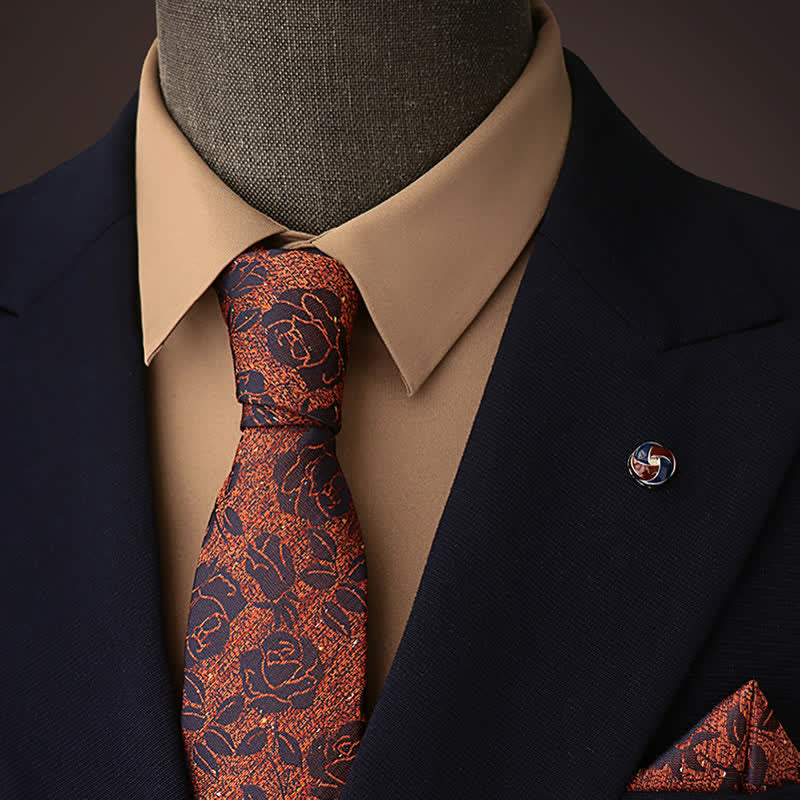Men's Shining SandyBrown & Black Rose Necktie - SandyBrown & Black - image 0