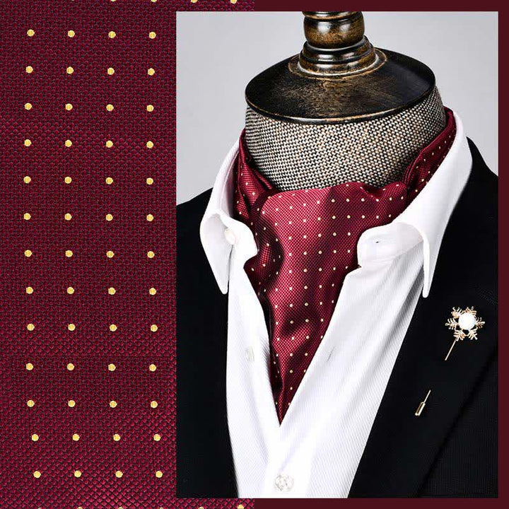 DarkRed Modern Grandeur Floral Ascot Polka Dots Cravat