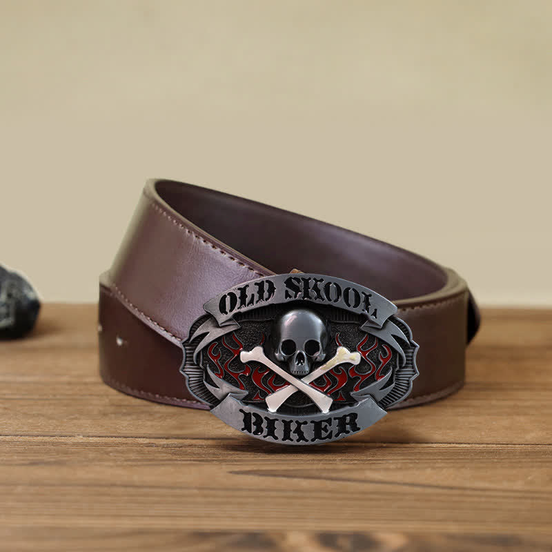 Men's DIY Skull Biker Cross Bone Buckle Leather Belt