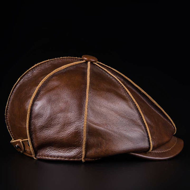 Literary Octagonal Genuine Leather Beret Cap - image 4