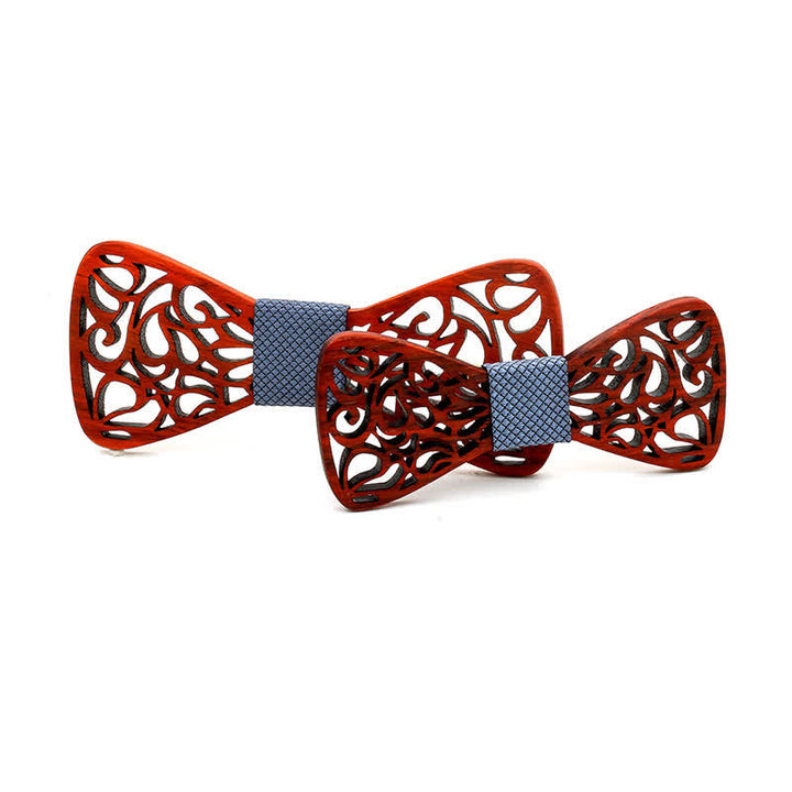 2Pcs Men's Parent-child Hollow Wooden Bow Tie