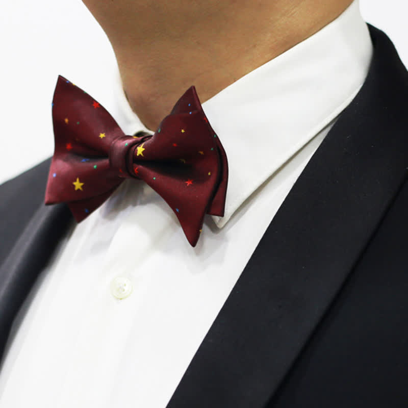 Men's Burgundy Colorful Twinkle Stars Bow Tie