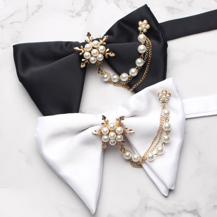 Men's Black White Oversized Pointed Bow Tie