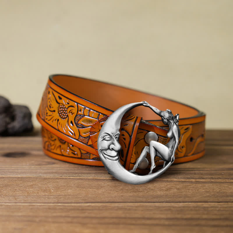 Men's DIY Novelty Moon Lady Buckle Leather Belt