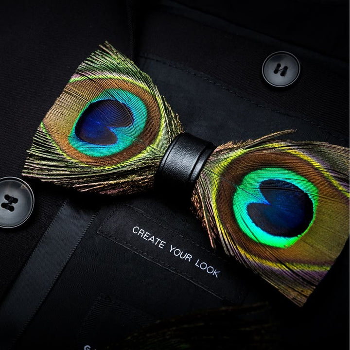 Green Peacock Feather Bow Tie with Lapel Pin