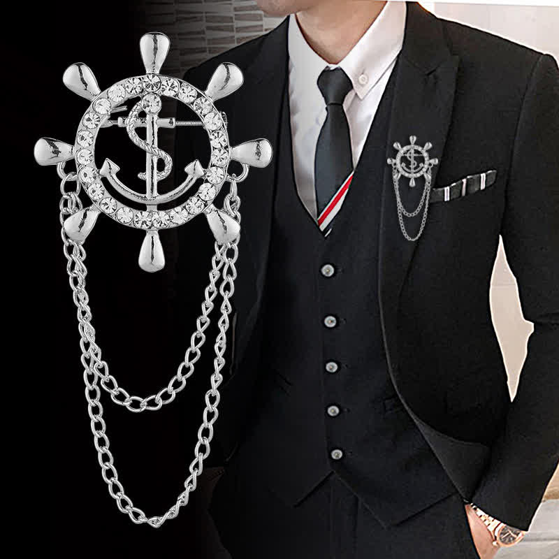 Men's Navy Ship Wheel Anchor Chain Brooch