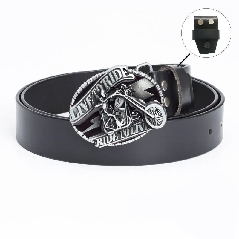 Men's Skeleton Motorcyclist Skull Leather Belt