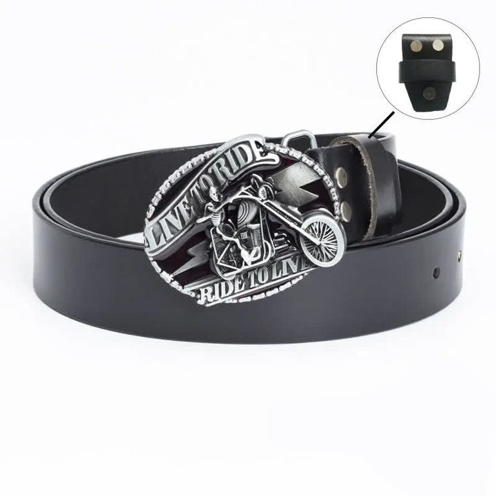 Men's Skeleton Motorcyclist Skull Leather Belt