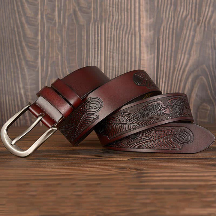 Men's Embossed Eagle Flag Pattern Leather Belt