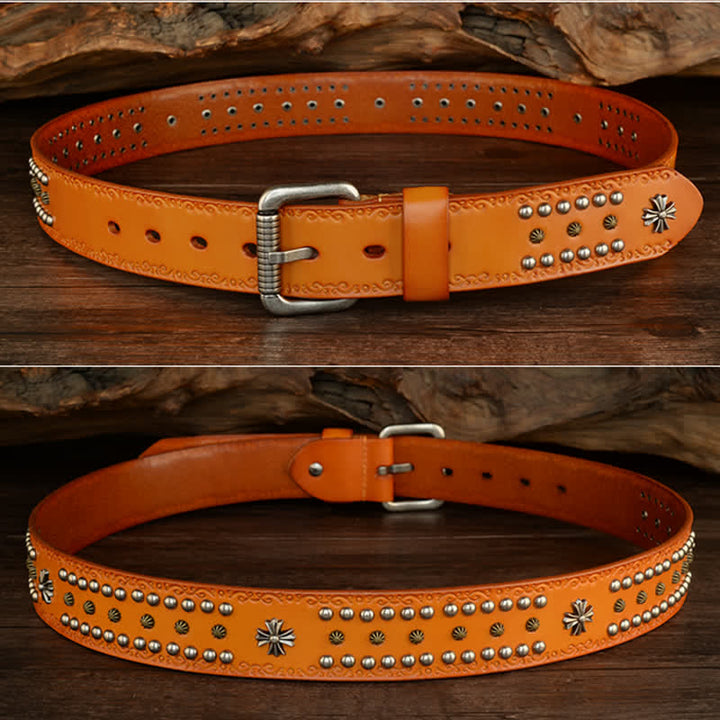 Unisex Rock Style Cross Rivet Studded Decor Belt