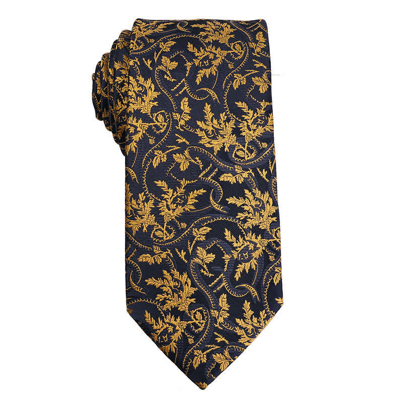 Men's Gold Orange Series Paisley Floral Necktie - Gold Floral - image 3