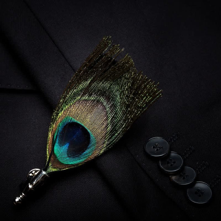 Green Peacock Feather Bow Tie with Lapel Pin