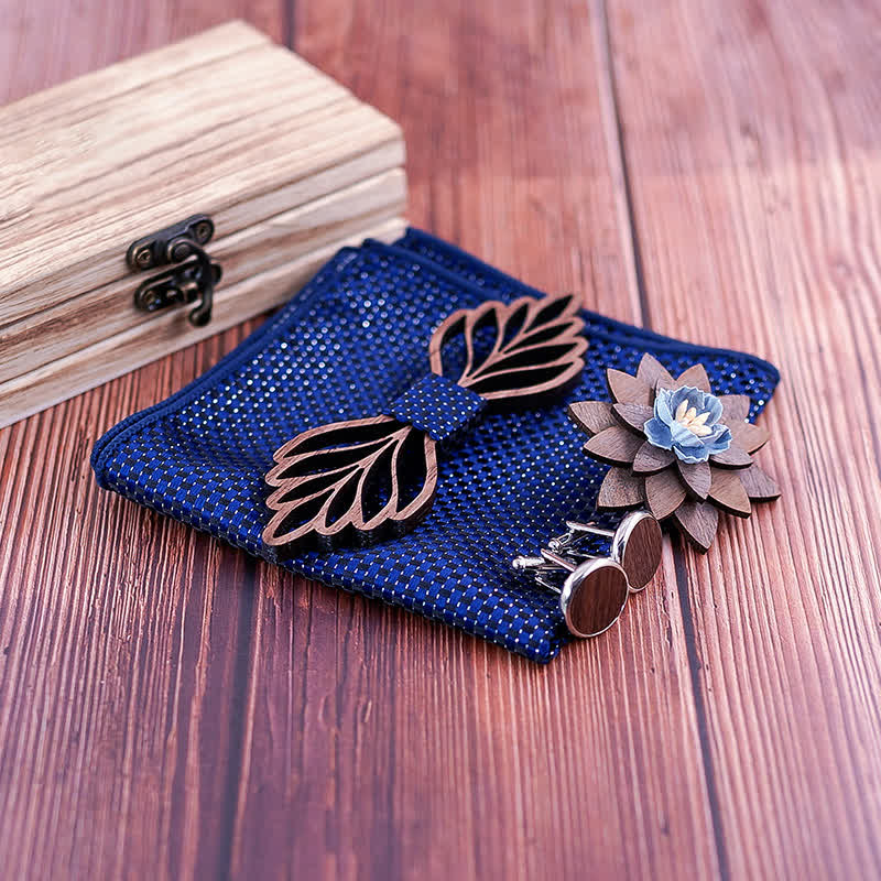 4Pcs Men's Hollow Leaves-shaped Wooden Bow Tie Set