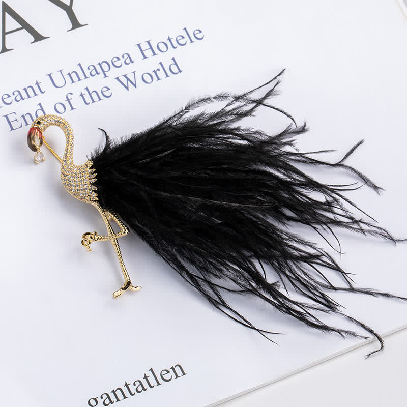 Sparkling Flamingo Zircon Feather Brooch