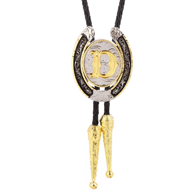 Modern Western Horseshoe Initial Letter A To Z Bolo Tie - Gold - D - image 7