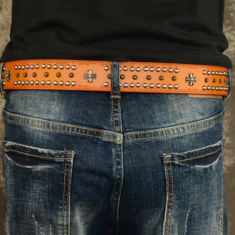 Unisex Rock Style Cross Rivet Studded Decor Belt