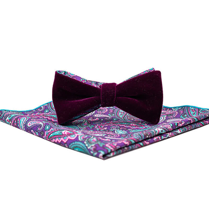 2Pcs Men's Cotton Paisley Velvet Bow Tie Set