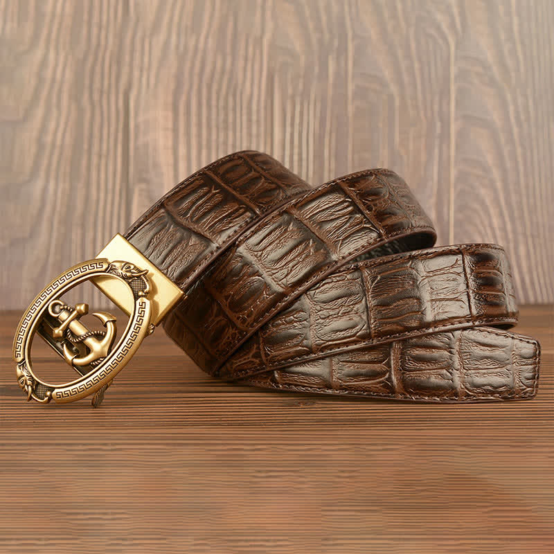 Men's Nautical Anchor Crocodile Embossed Leather Belt