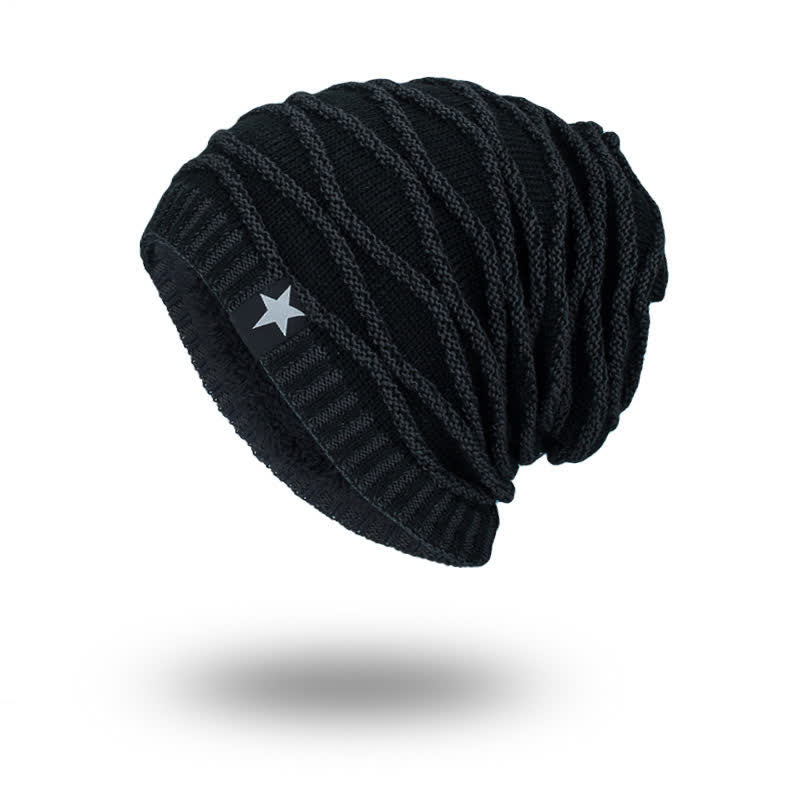 Fleece Lined Five-Star Beanie Knitted Hat