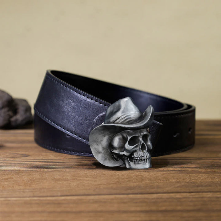 Men's DIY Creative Skull Head With Hat Buckle Leather Belt