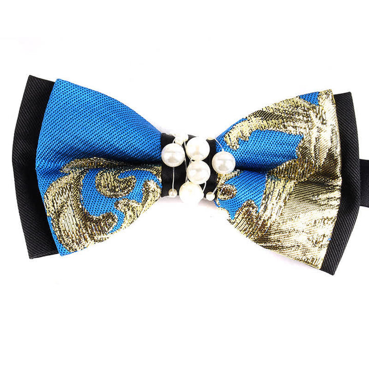 Men's Luxury Gold Tone Floral Beads Bow Tie