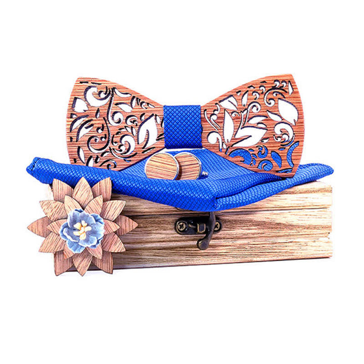 4Pcs Men's Plant Hollow Wooden Bow Tie Set