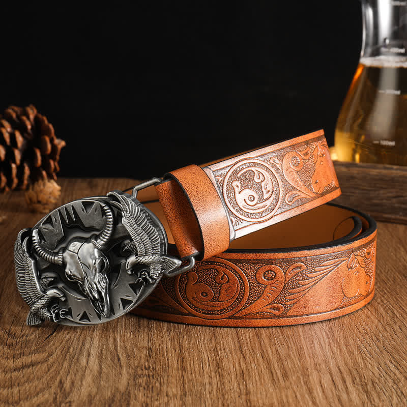 Men's Vintage Bull & Dual Eagles Leather Belt