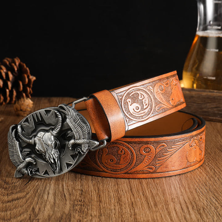 Men's Vintage Bull & Dual Eagles Leather Belt