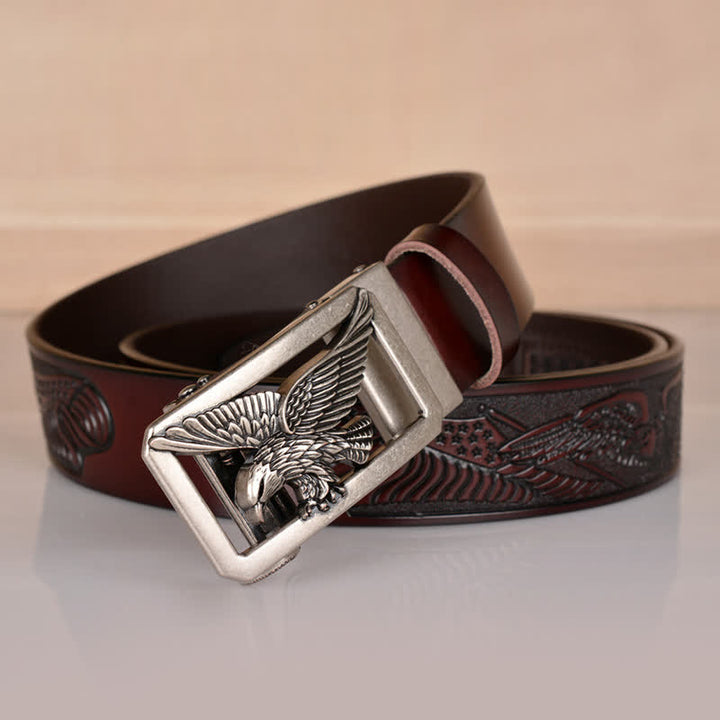 Men's Hollow Eagle Buckle Embossed Leather Belt