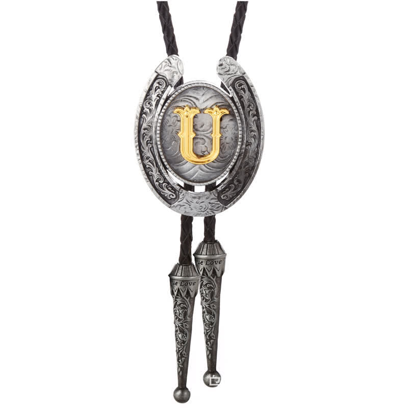 Modern Western Horseshoe Initial Letter A To Z Bolo Tie - Silver - U - image 50