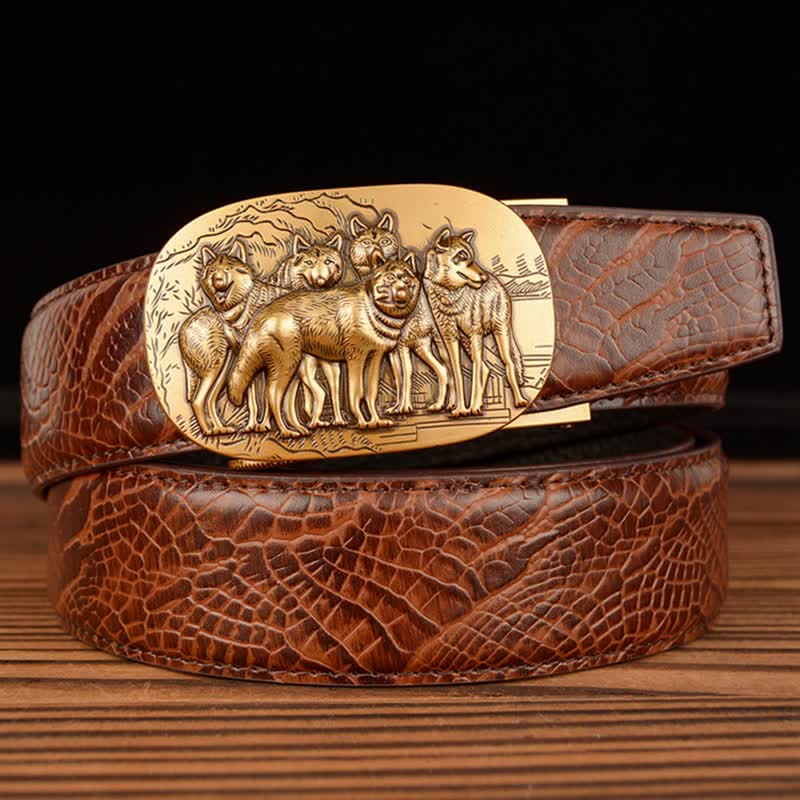 Men's Pack Of Wolves Crocodile Pattern Leather Belt